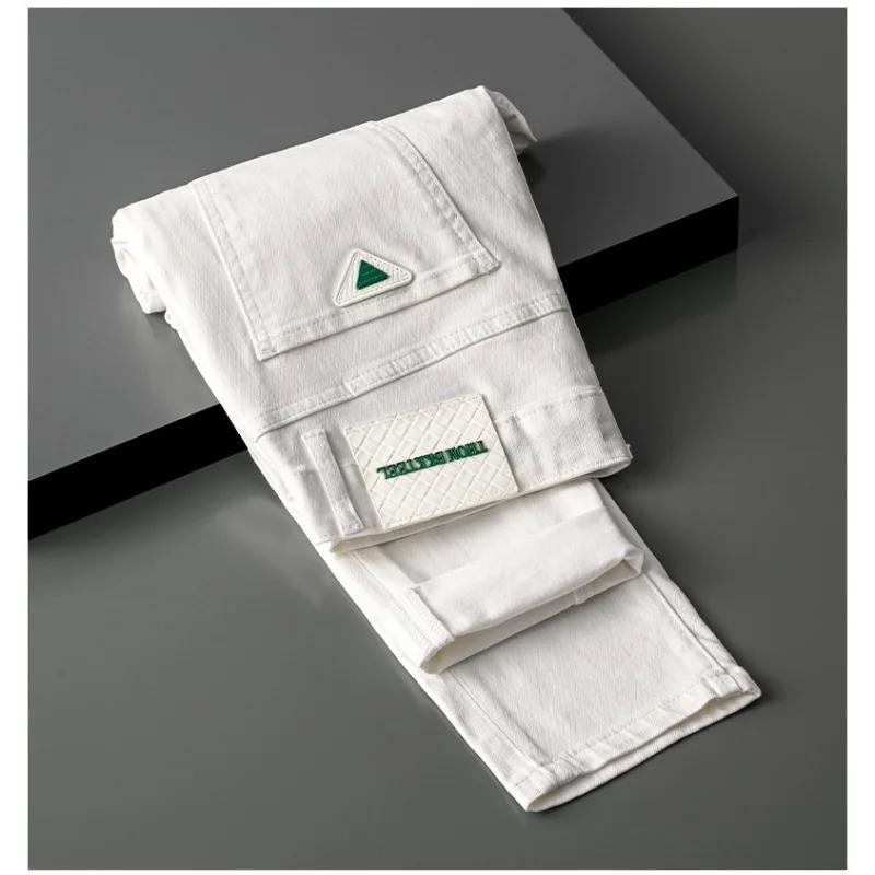 Jean Blanc Haut de Gamme pour Homme, Pantalon artificiel astique, Slim, Broderie, Tendance Polyvalen