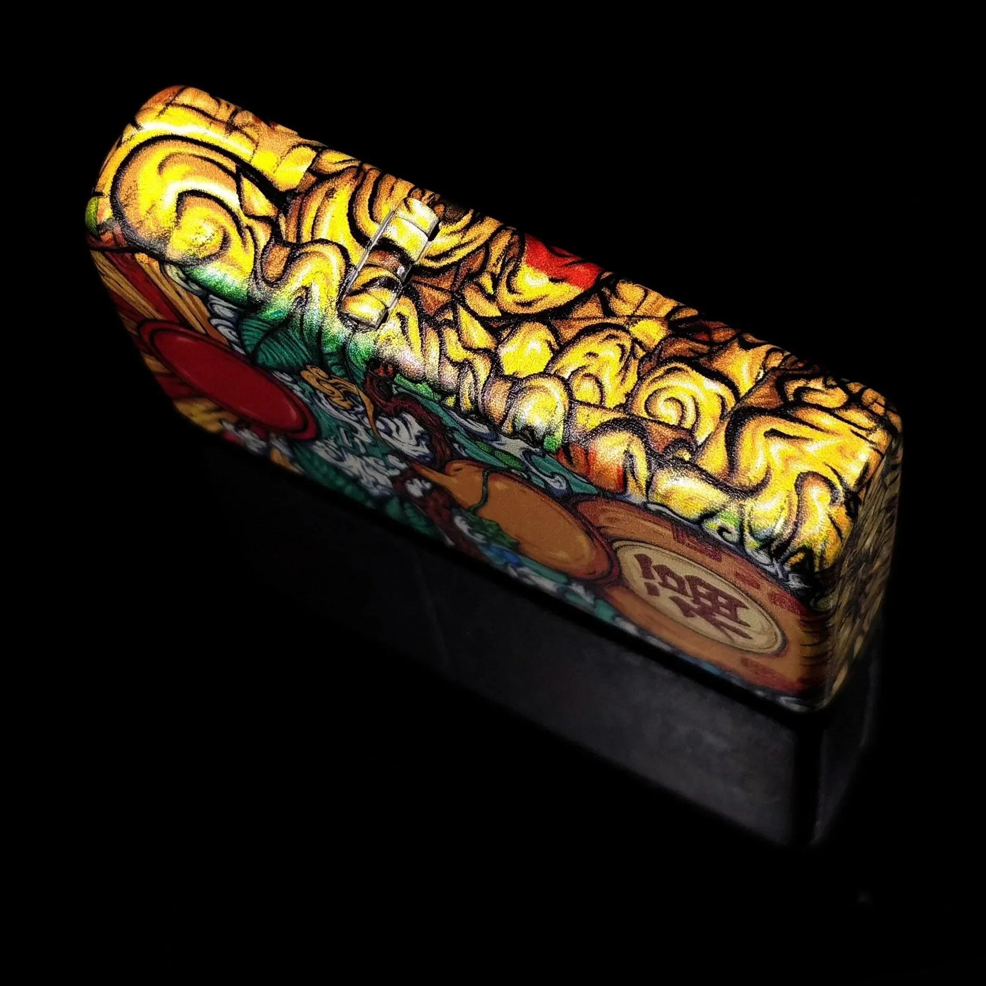 Briquet zippo mat cartoon devenir riche dieu de la richesse collection coupe-vent dans la boîte