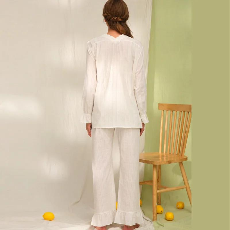 Ensembles de pyjamas en coton à col en V pour femmes, cardigan à manches longues, vêtements de nuit