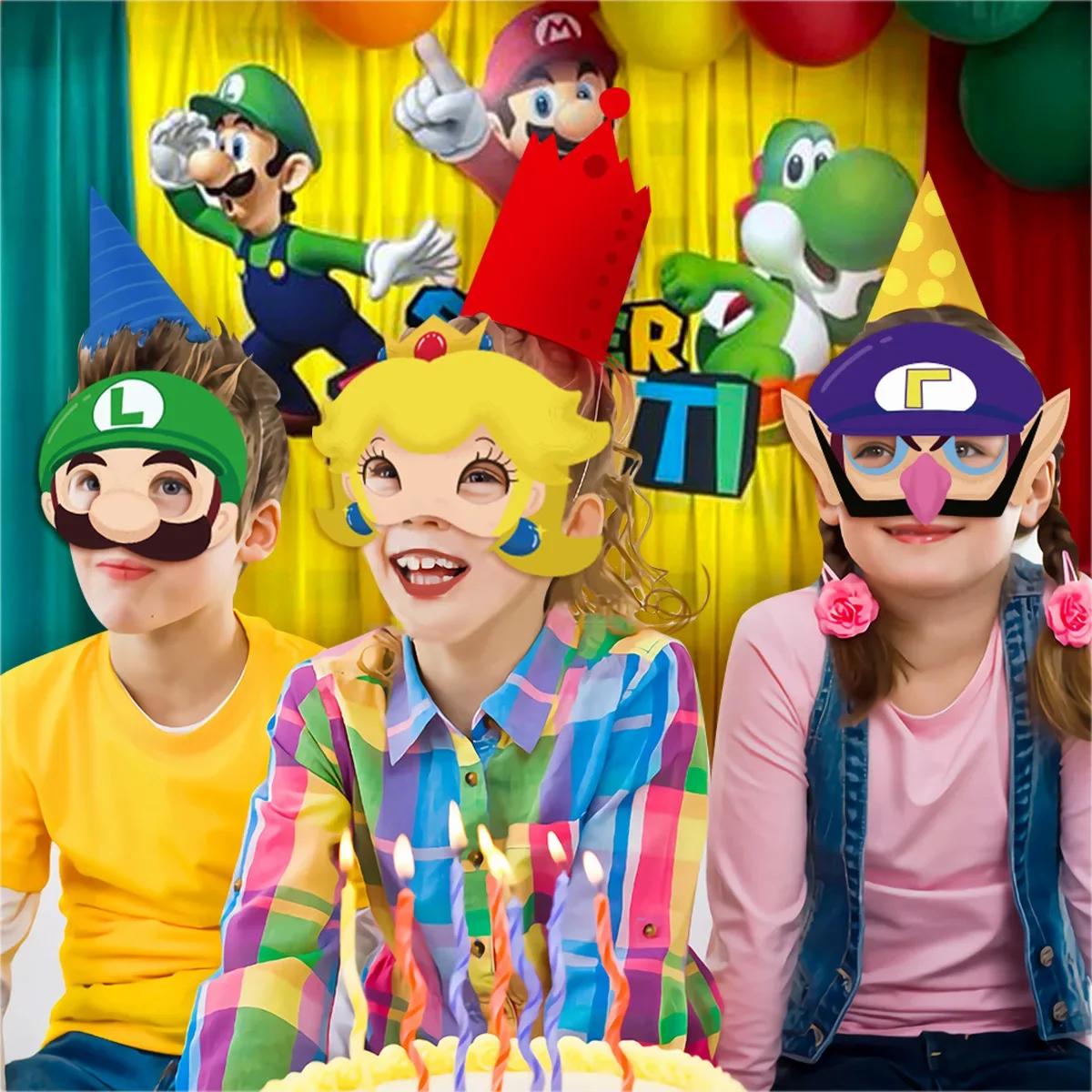 Ensemble de masque Mario pour décoration de fête, accessoires sympas, ornement préféré pour garçons
