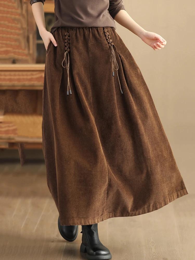 Amax luluE mode chinoise vêtements d'hiver femmes élégantes jupes en velours côtelé amples dames loi