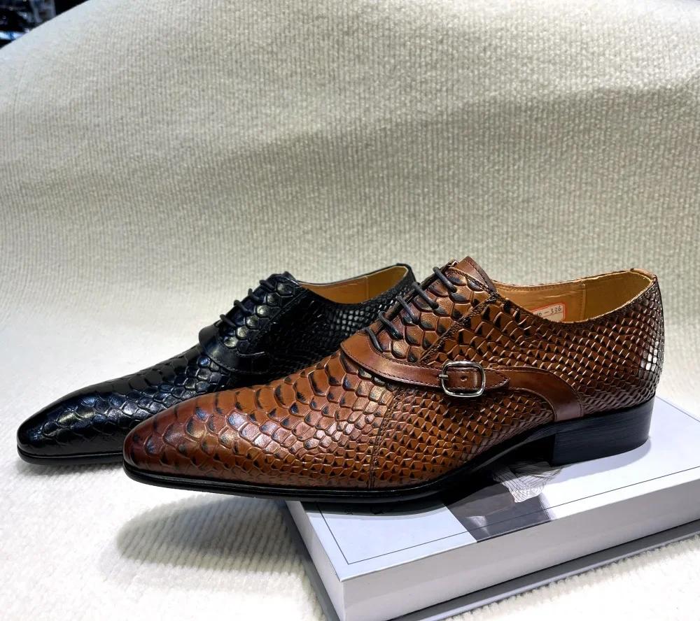 Chaussures habillées en cuir véritable pour hommes, faites à la main, Style italien, bout pointu, mo