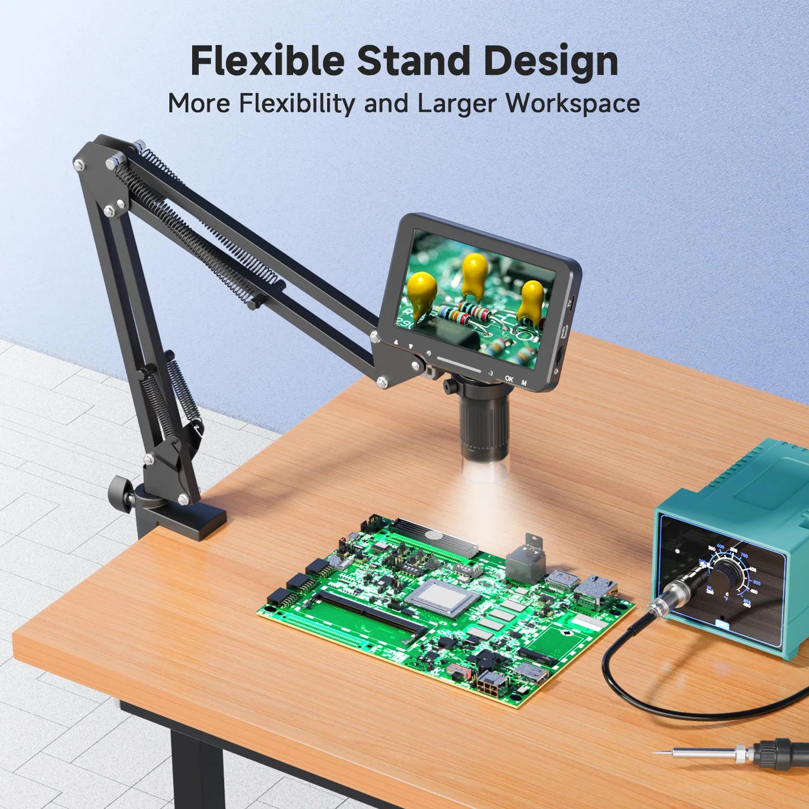 Microscope numérique flexible avec écran IPS de 5 pouces, Microscope à souder avec bras flexible, Mi