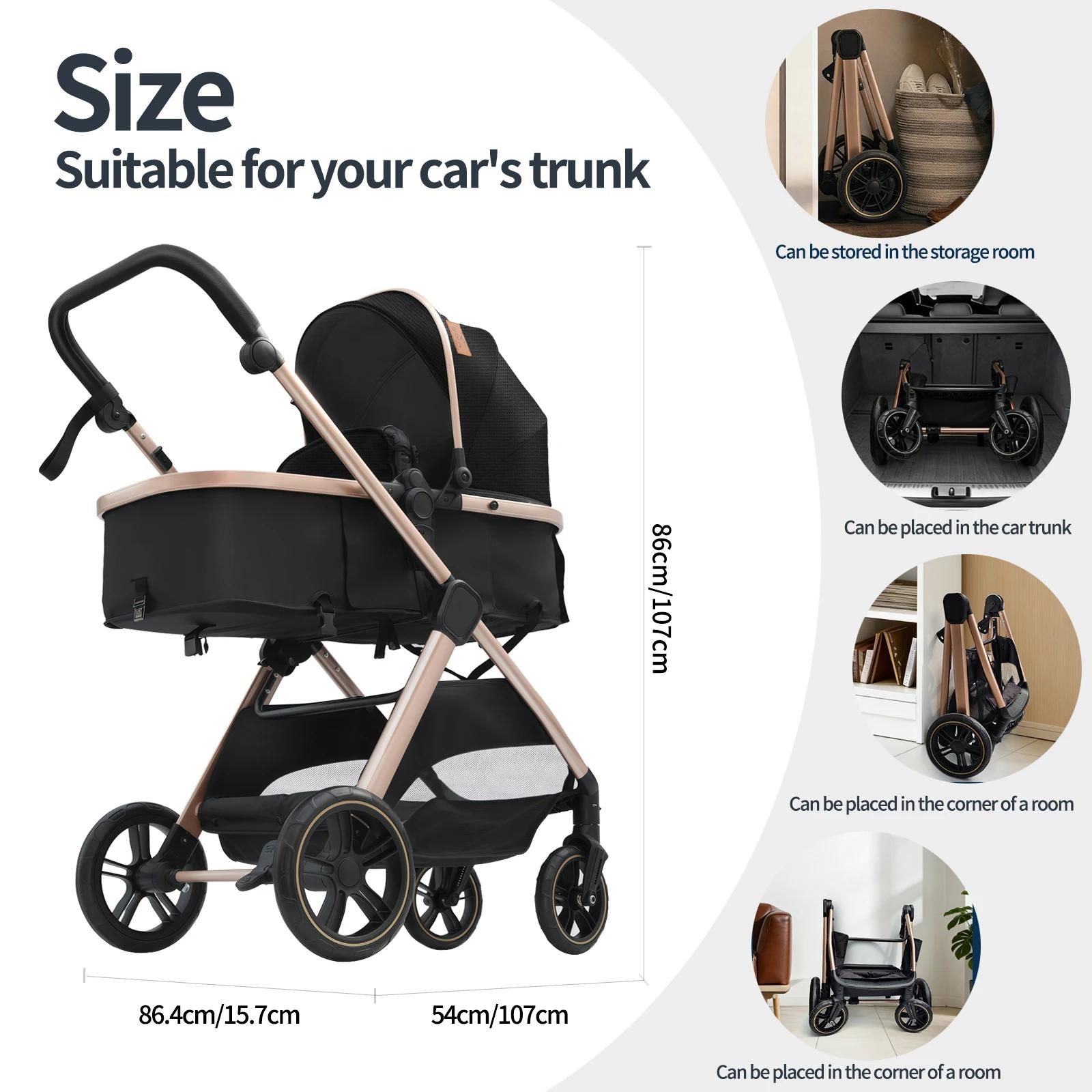 Poussette bébé 3 en 1, poussette multifonctionnelle pliable, système de voyage réversible pour nouve