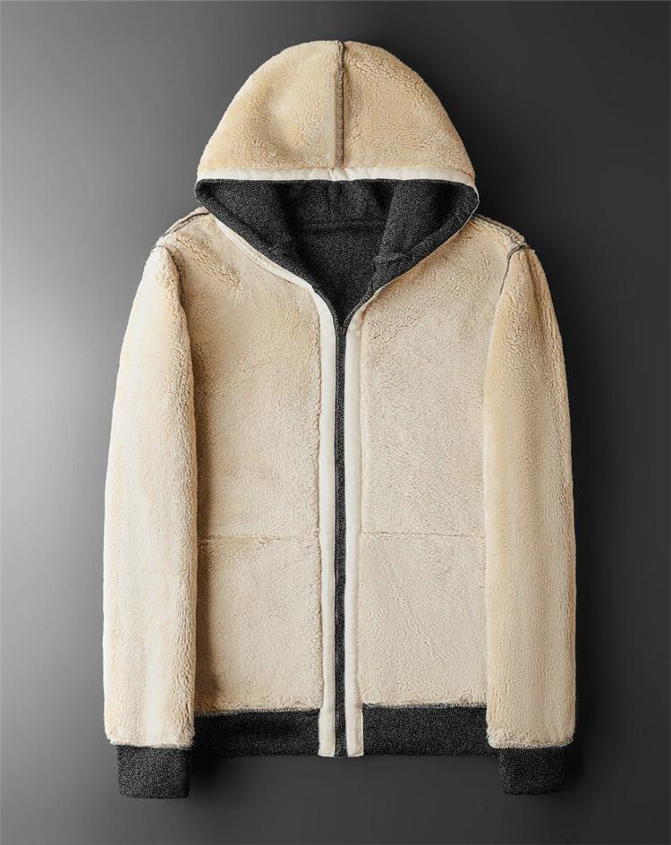 Veste à capuche en laine d'agneau pour homme et femme, manteau chaud, manches longues, sweats à capu