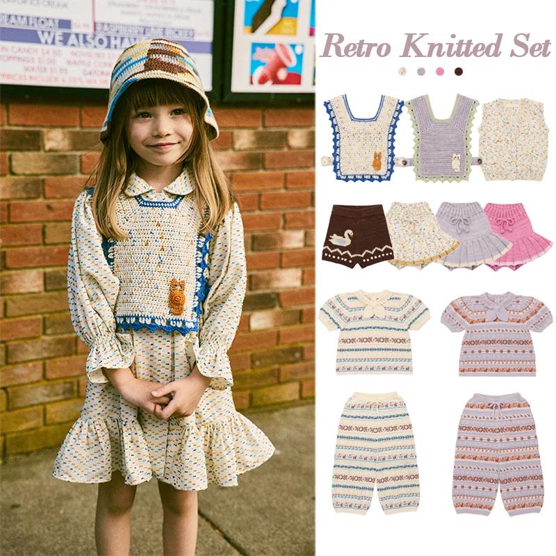 Ensemble jupe et veste en tricot popcorn style rétro campagnard MP pour filles, collection été 2026