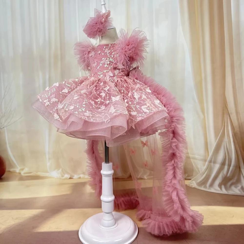 Robe de fête d'anniversaire pour petites filles de 0 à 6 ans, tenue élégante en dentelle et queue de