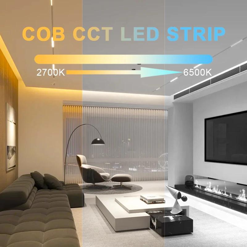Bande lumineuse LED COB CCT, 608 LED s/m, haute densité, Flexible, variable, 2700K à 6500K, éclairag