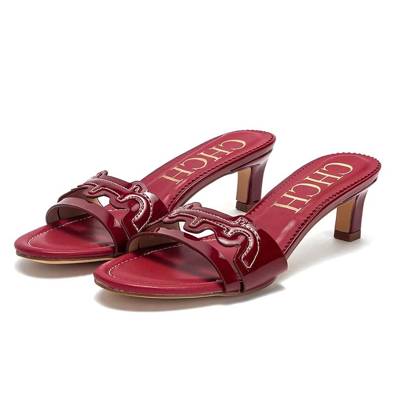 Sandales à talons hauts pour femmes, été, rouge vin, talons hauts décontractés, 5cm