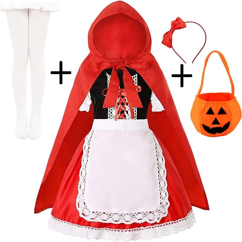 Filles petit chaperon rouge Cosplay Costume pour enfants princesse robe d'halloween bandeau + sac de