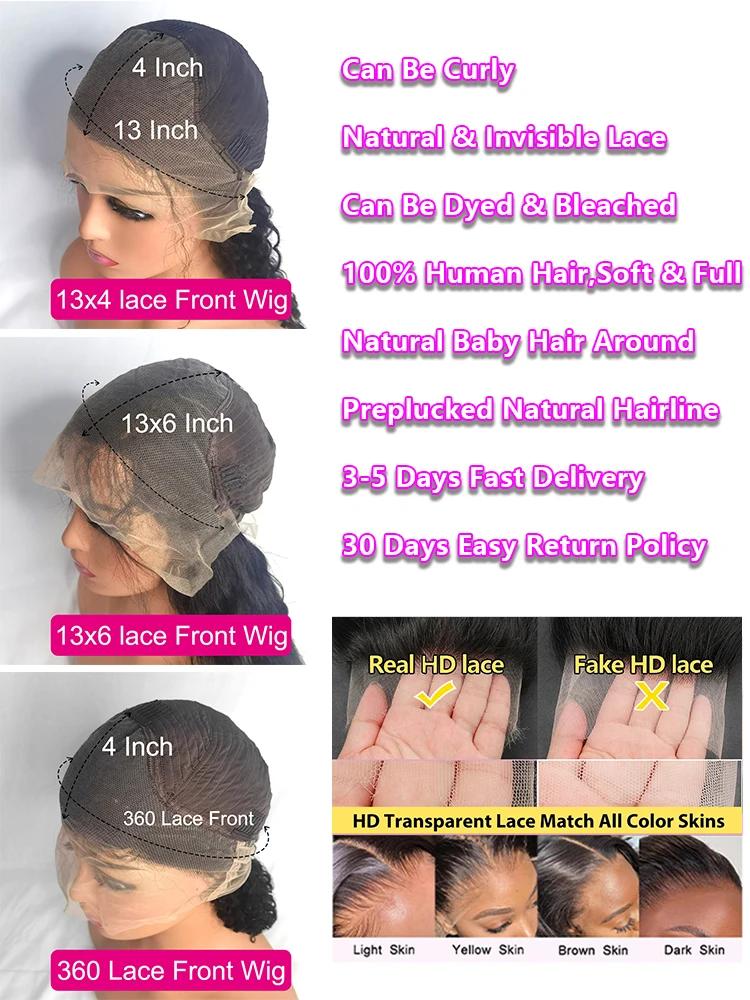 Perruque Lace Frontale HD Transparente 360 en Cheveux Humains, Lisse Baguette, 30-40 Pouces, 13x4, 1