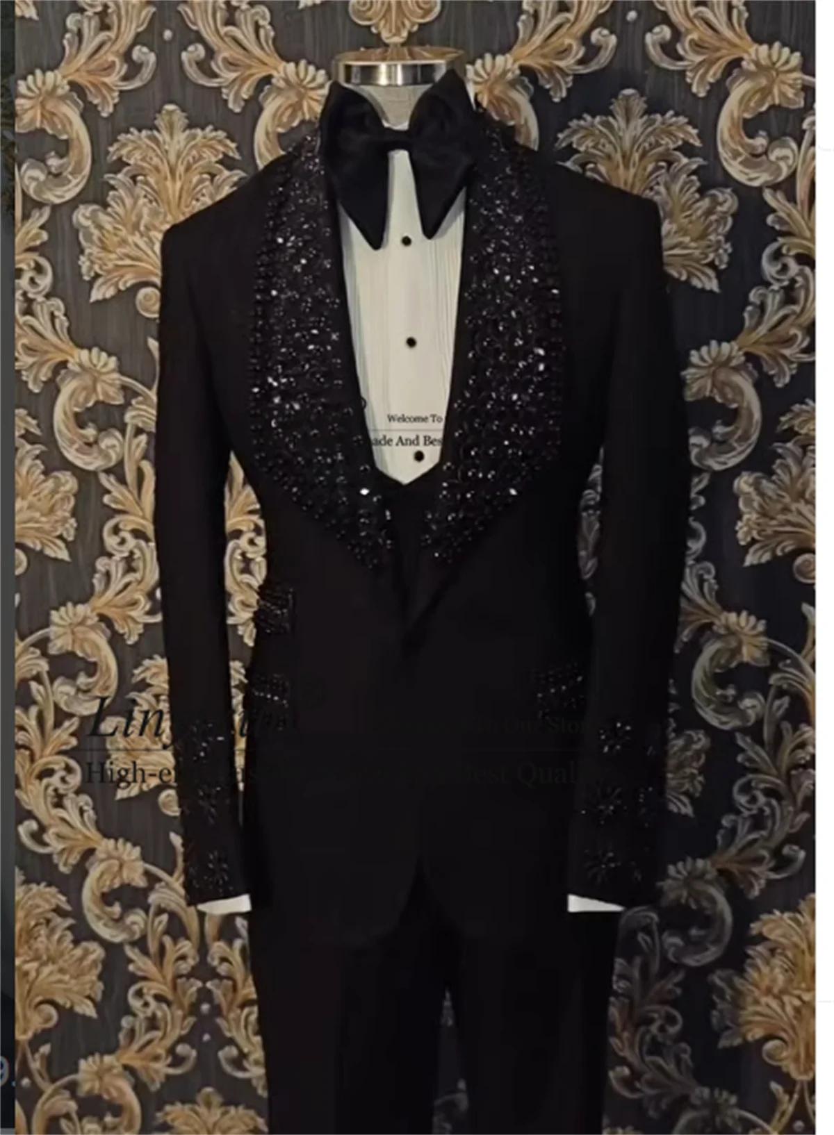 Costume Homme 3 Pièces Brillant avec Ornements, Blazer de Mariage Personnalisé, Smoking de Fête Coup