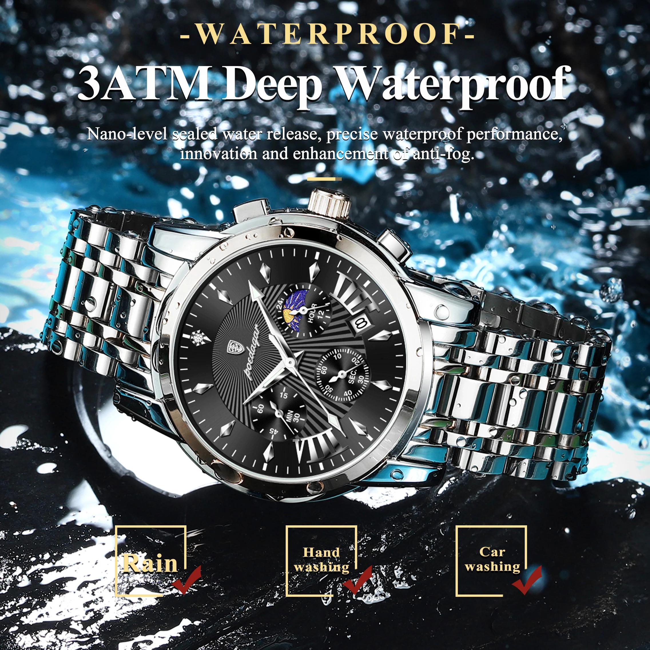 POEDAGAR Original militaire hommes montres étanche lumineux Date chronographe homme montre en acier