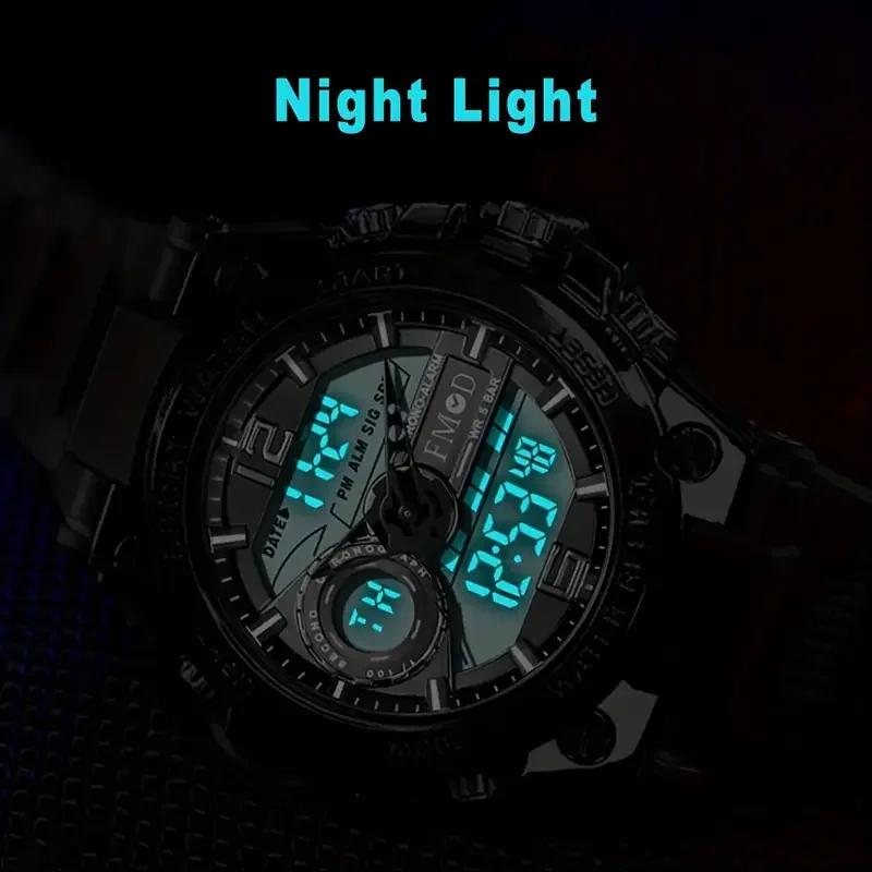 Montre-bracelet militaire numérique en acier pour hommes, horloge à Quartz LED, montre de Sport, gra