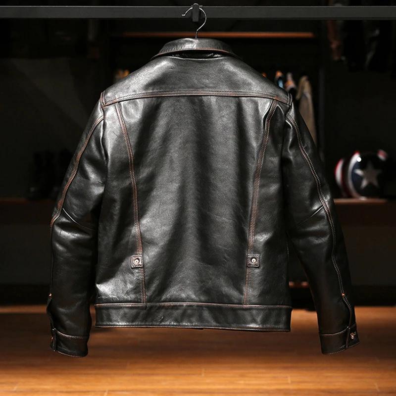Veste vintage en cuir véritable pour hommes, vêtements de haute qualité, style coréen, Tea Core, rev