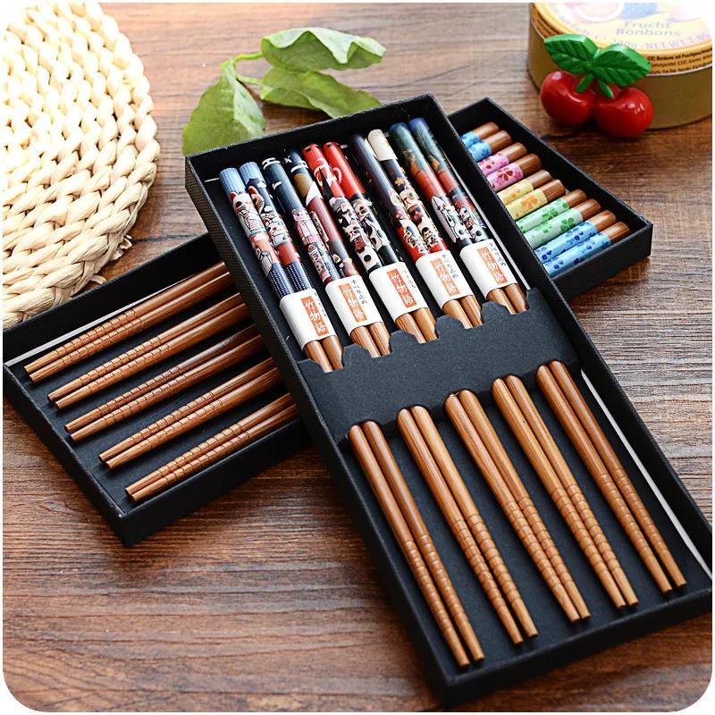 Ensemble de baguettes en bambou antidérapantes, 5 paires, vaisselle japonaise en bois naturel, nourr