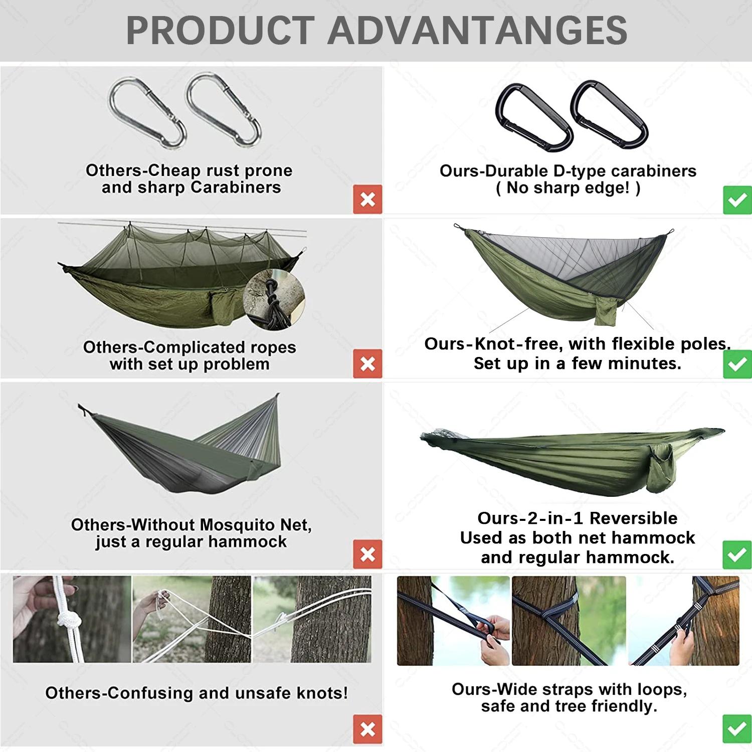 Hamac suspendu ultraléger pour 2 personnes, camping avec moustiquaire, mobilier de jardin extérieur,