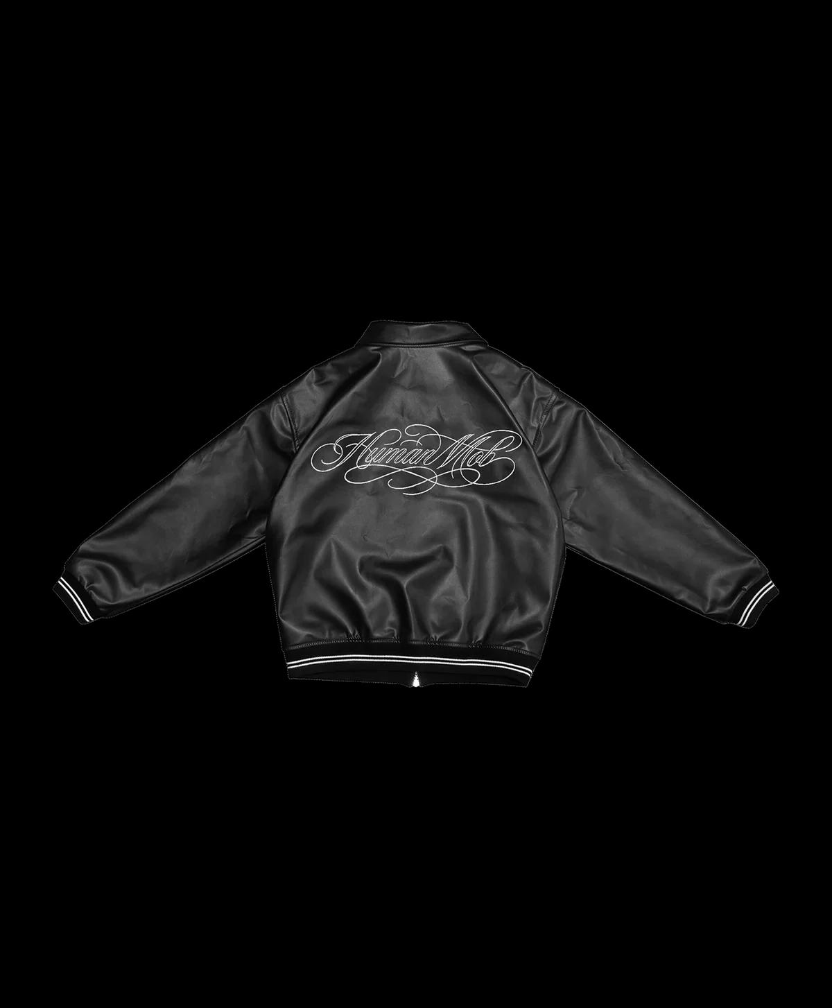 Veste rétro Y2K epure noire, veste varsity en cuir surdimensionnée avec lettres brodées, veste gothi