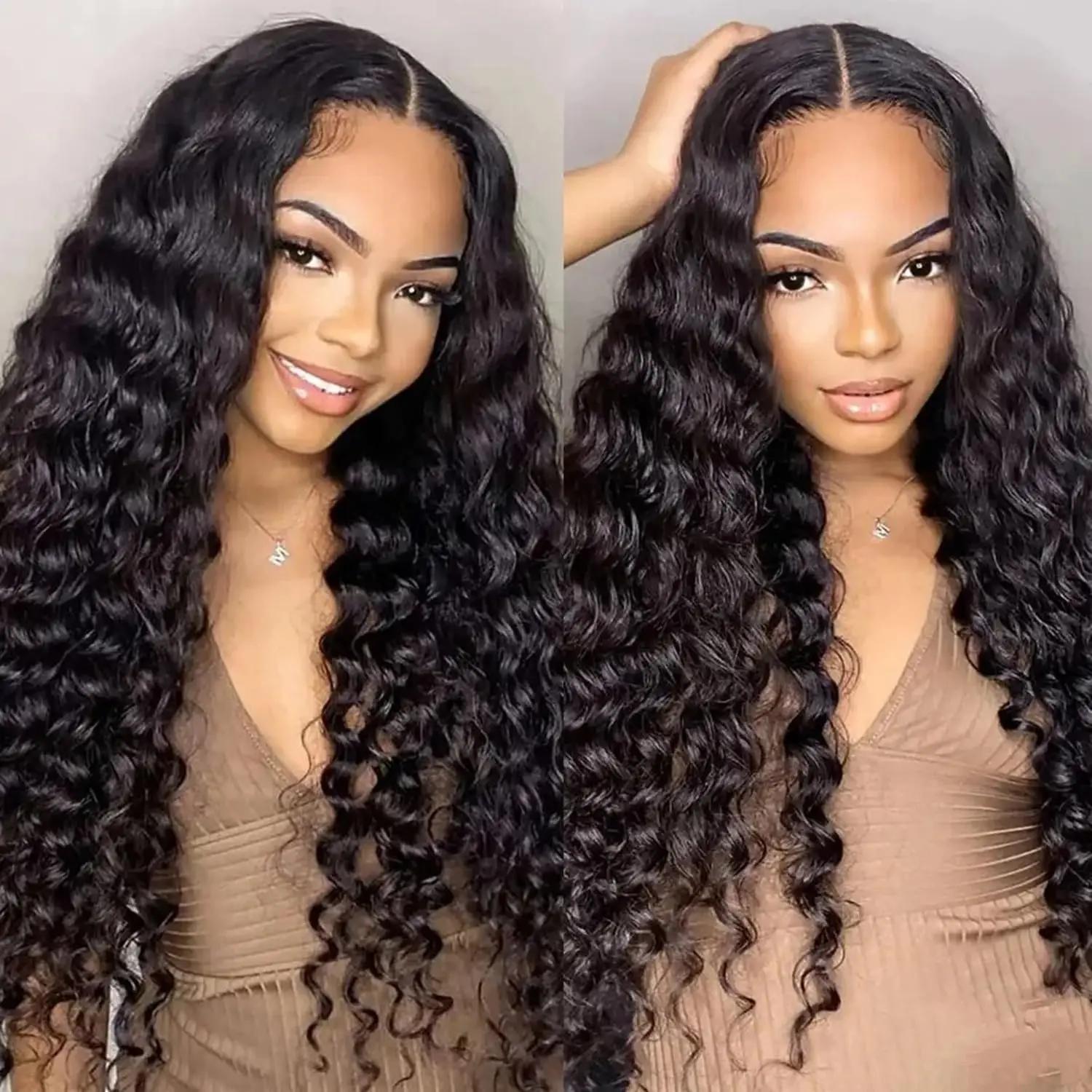 Perruque Lace Front Wig Deep Wave Naturelle, Cheveux Humains, 13x6 HD, 30 Pouces