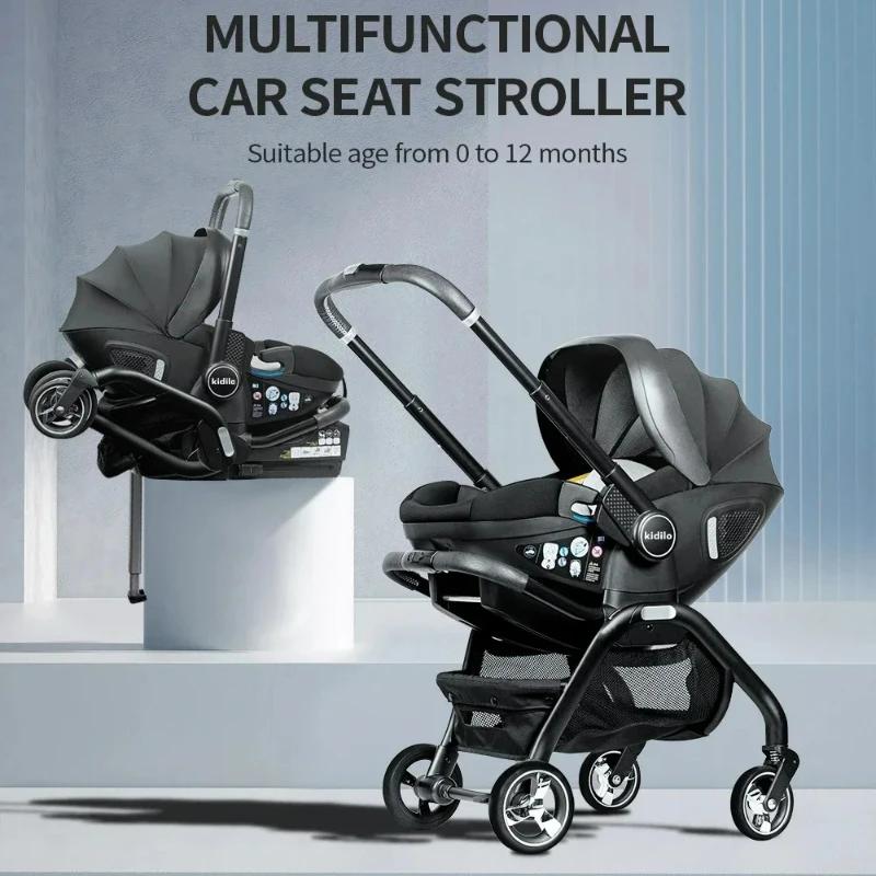 Poussette légère et portable pour nouveau-né, siège auto enfant, poussette bébé de luxe 4-en-1 avec