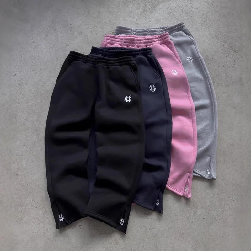 Pantalon de survêtement avec cordon de serrage et fermeture éclair, couleur unie, décontracté, Hip-H