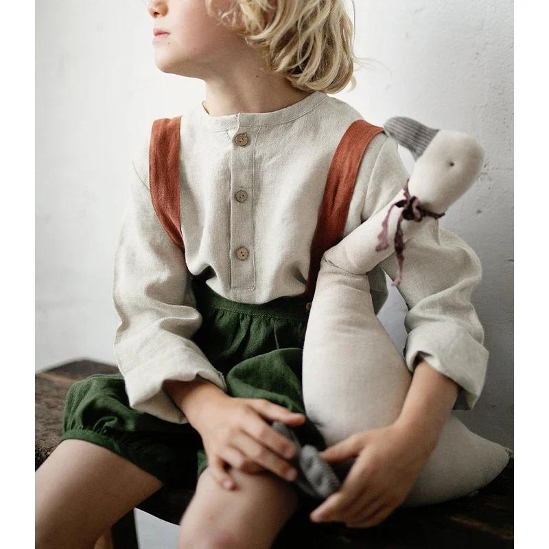 Chemise décontractée en coton et lin pour enfants, nouvelle collection automne 2026, style rétro Mor
