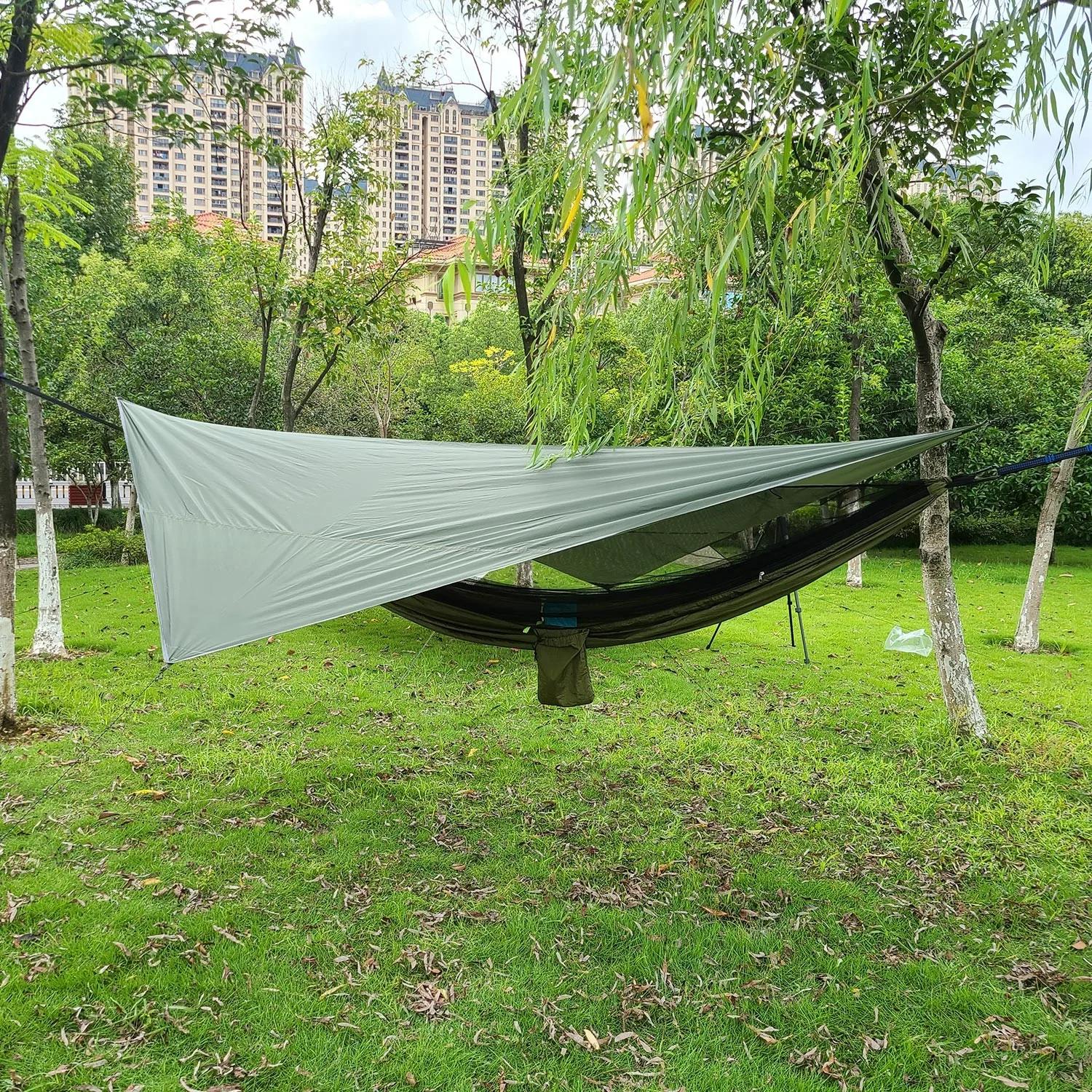 Hamac de camping en nylon, moustiquaire portable, avec mouche de pluie étanche, bâche d'amendements
