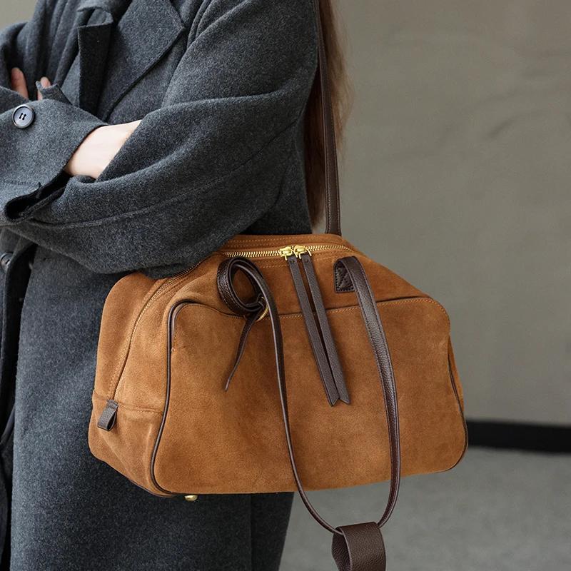 Sac fourre-tout en cuir véritable de vache pour femmes, fourre-tout en daim, sacs à main en cuir de
