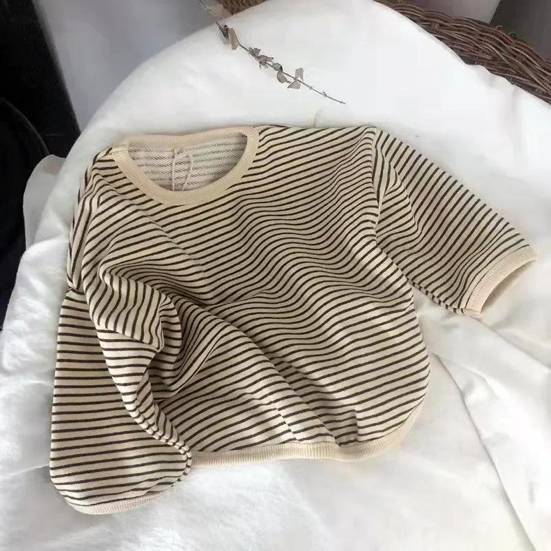 Lawadka coton vêtements pour enfants à manches longues T-shirts rayé bébé garçon hauts pour filles d