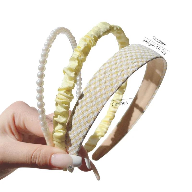 3 pièces/ensemble femmes filles tissu bandes de cheveux fleur perle bandeau bandeau cheveux cerceau