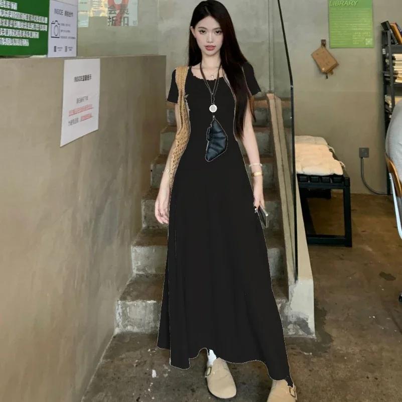 ZMZBCH nouvelle robe coréenne à manches courtes pour femmes, couleur unie, pour l'été, effet amincis
