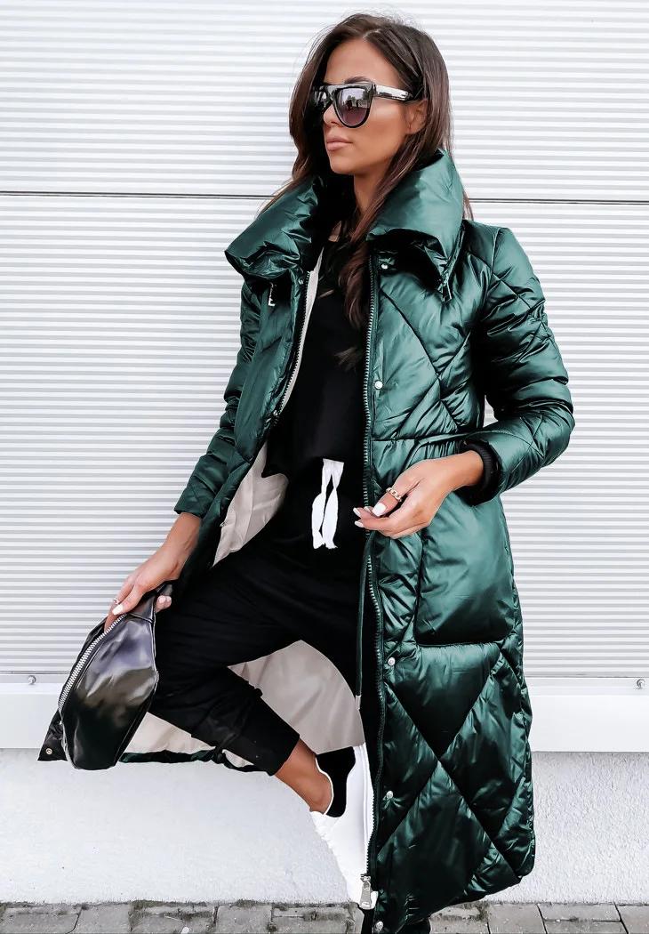 Parkas brillants vêtements d'extérieur femmes à manches longues revers Long hiver garder au chaud Pa