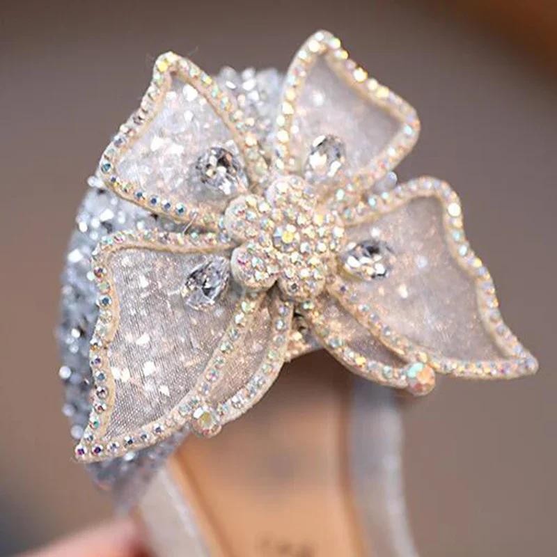 Sandales d'été pour filles, chaussures de princesse à paillettes et nœud en strass, chaussures à tal