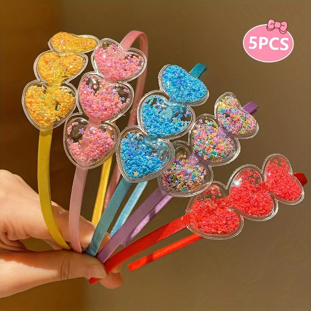 5 pièces de bandeaux coeur de fille mignonnes qui ne fait pas mal aux cheveux, bandeaux à paillettes