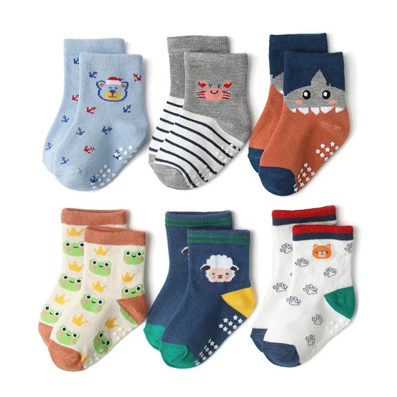 6 paires de chaussettes antidérapantes pour garçons et enfants, motif de dessin animé mignon, respir