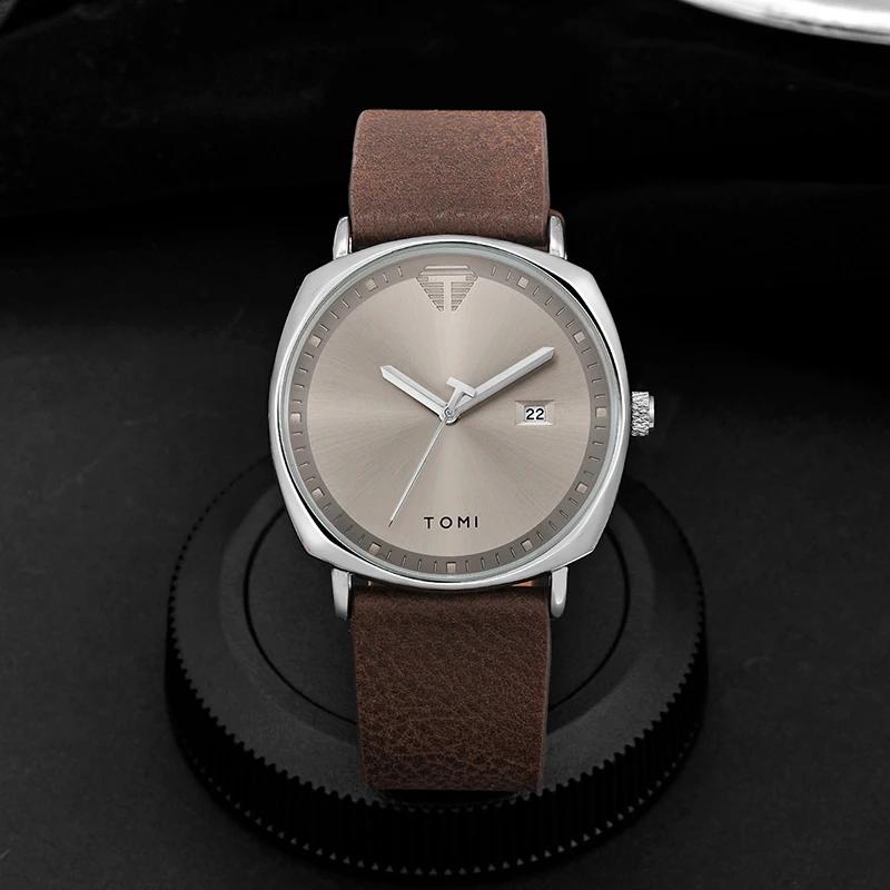 TOMI montre pour hommes minimaliste mode montre de sport calendrier cuir montre à quartz décontracté