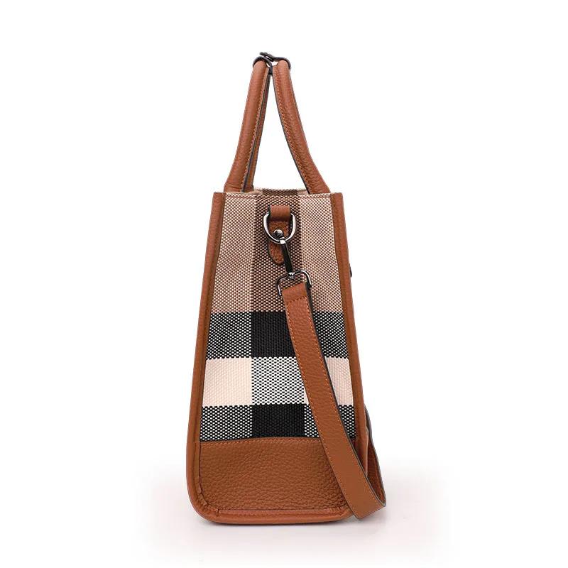 Aidrani mode Plaid toile femmes sac à main classique polyvalent grande capacité peau de vache unique