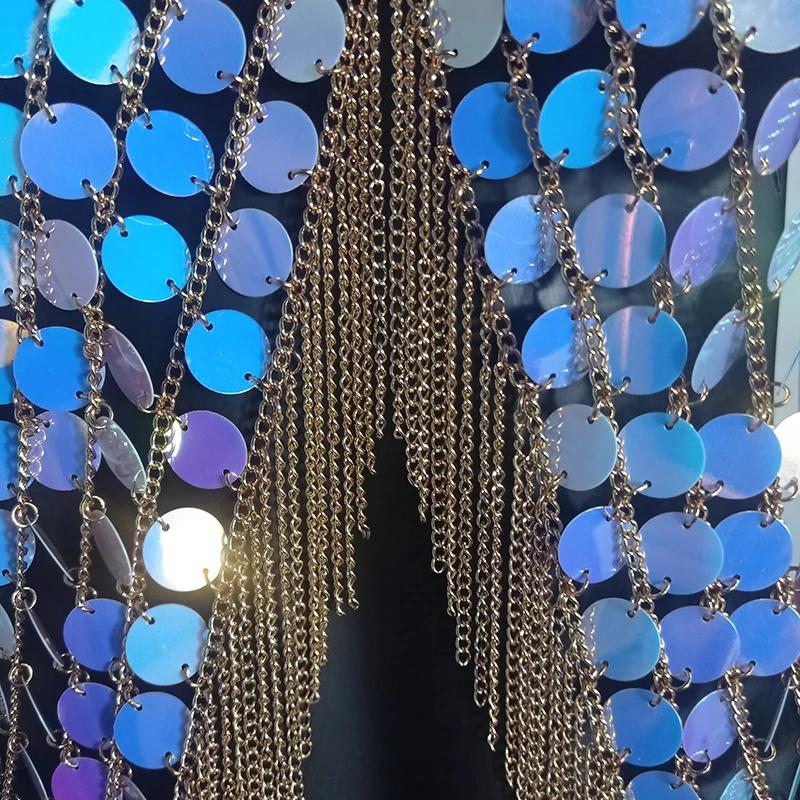 FestivalQueen-Haut court à pampilles à paillettes pour femmes, Camisoles de fête colorées, Vêtements