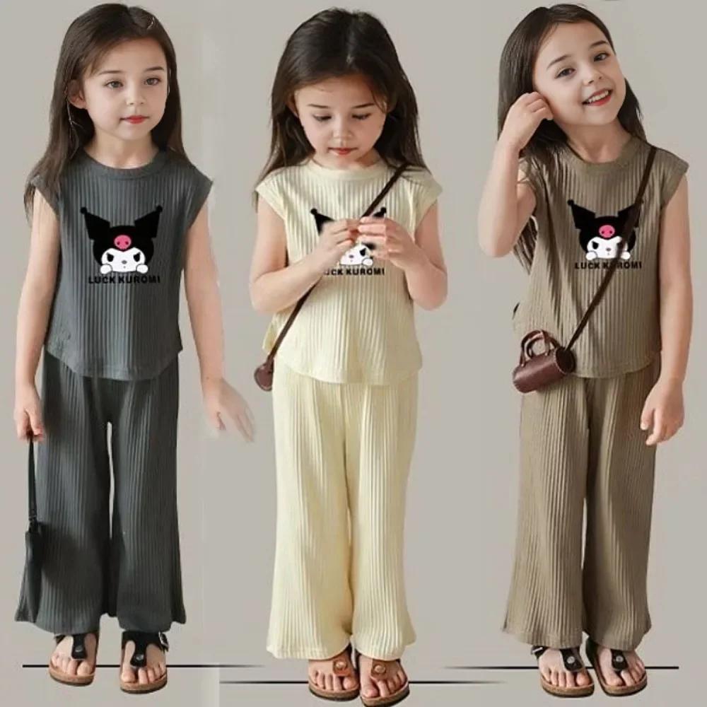 Ensemble 2 pièces été 2026 Kuromi Anime Kawaii : Débardeur et pantalon en soie glacée pour bébé, vêt
