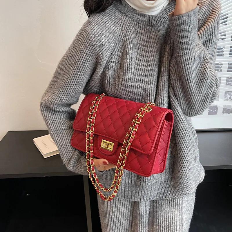 Nouveau Sac à Main Bandoulière Rétro 2026 avec Chaîne et Motif Losanges, Style Sous le Bras, Sensati