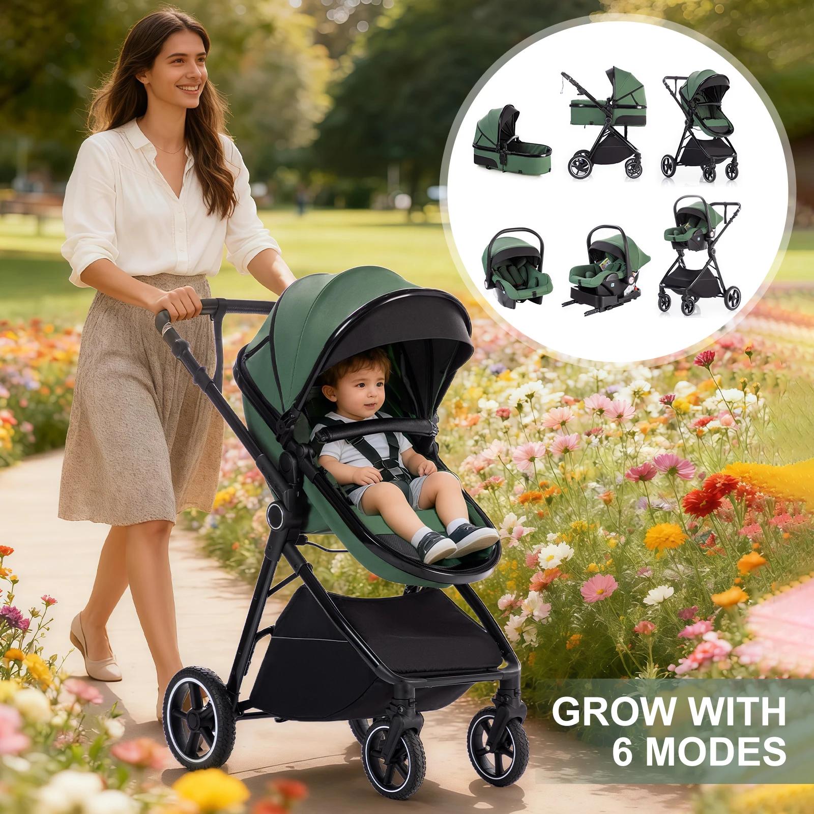 Poussette bébé luxueuse 3 en 1, portable, pliable, légère, pour nouveau-nés, convertible
