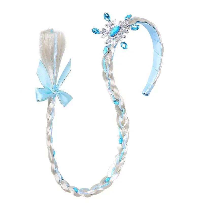 Perruque la reine des neiges tressée princesse bandeau fille Elsa flocon de neige bleu rose bandeau