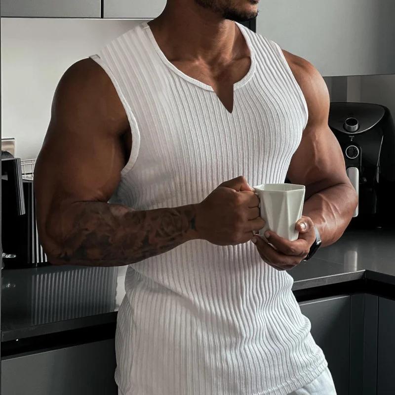 Chemise sans manches à col en V pour hommes, haut de gym glacé, maillot de corps de sport, vêtements