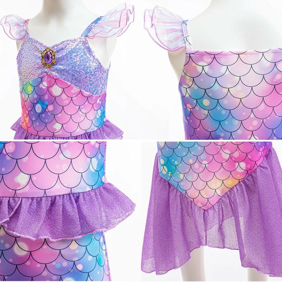 Robe princesse sirène violette pour filles - Costume queue de poisson, fête carnaval ou Halloween