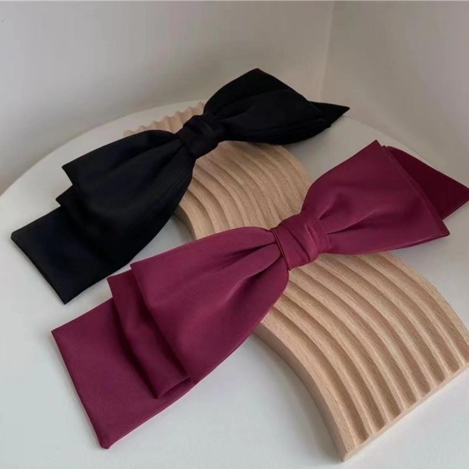Grande pince à cheveux en Satin, nœuds pour filles et femmes, rose uni, noir, épingle à cheveux mult