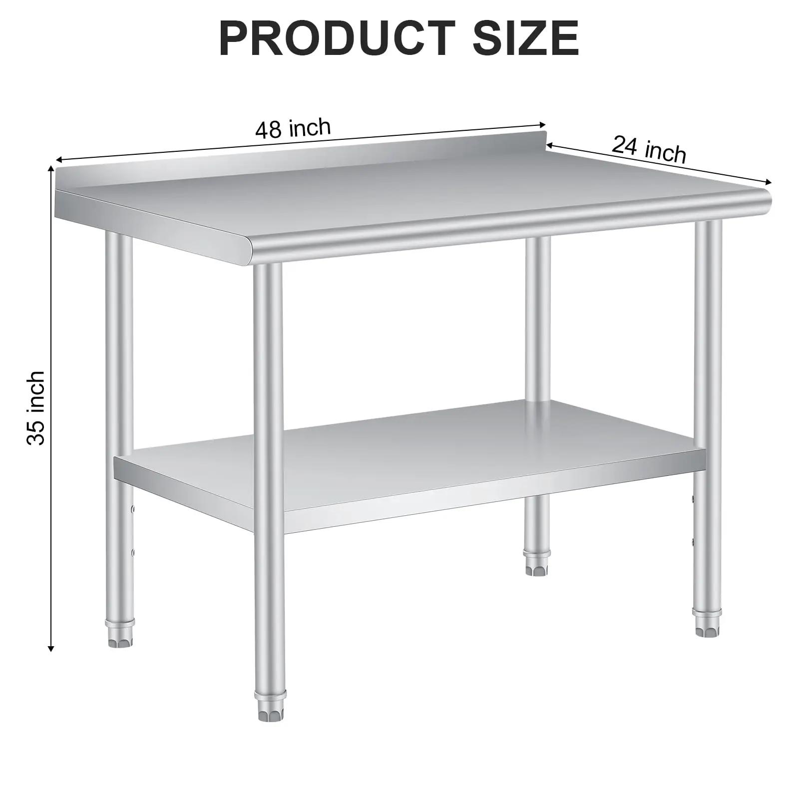 Table en acier inoxydable pour préparation et travail avec dosseret, table commerciale robuste avec
