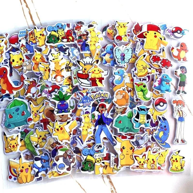 12 autocollants Pokémon Pikachu de dessin animé, mignons, kawaii, imperméables, 3D, en relief, pour