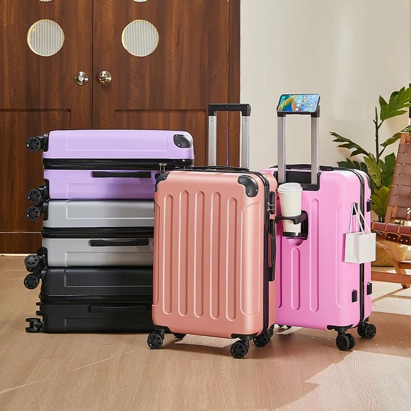 Valise à bagages de 20 à 28 pouces avec roulettes, sac de voyage avec porte-gobelet et support pour