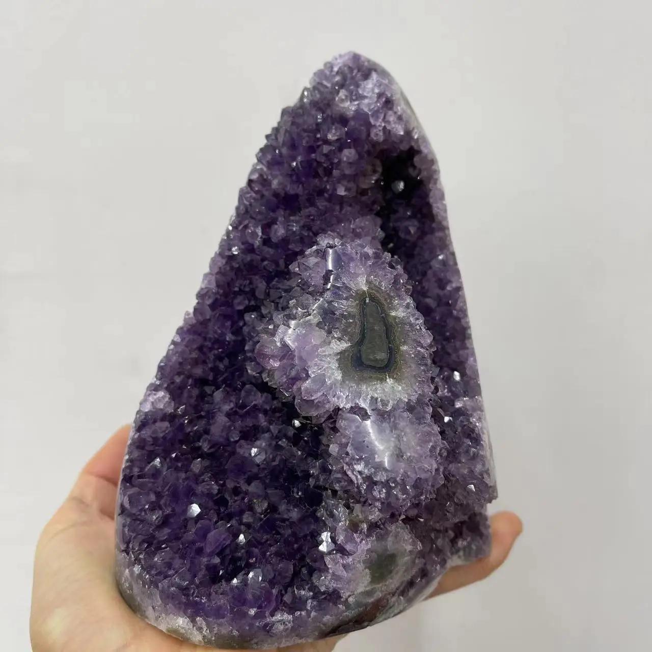 Grappe de cristal d'améthyste naturelle, cristaux bruts de Quartz, pierre de guérison, minerai minér