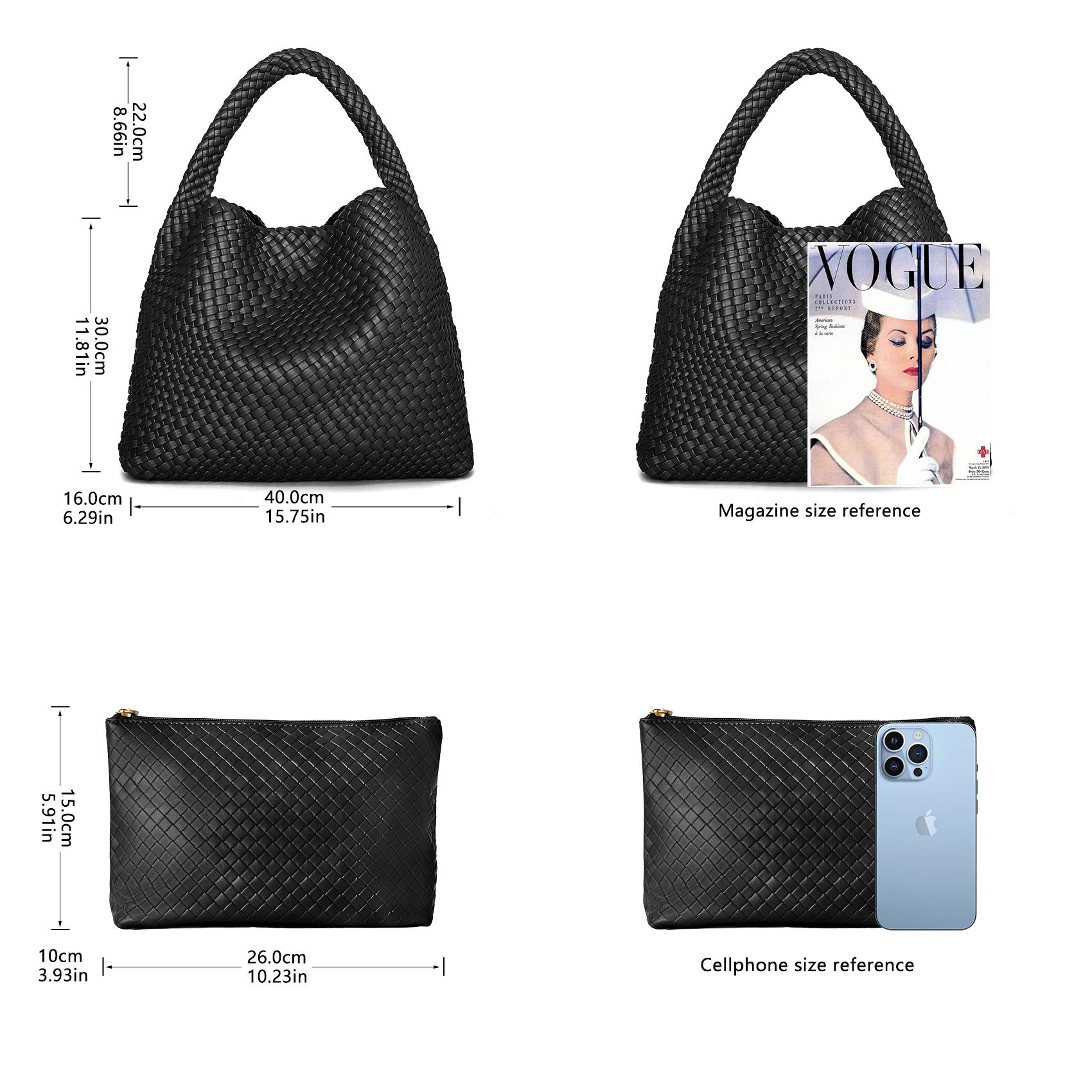 Grand sac fourre-tout tissé pour femme avec pochette, sac à bandoulière tendance, sac hobo sous le b